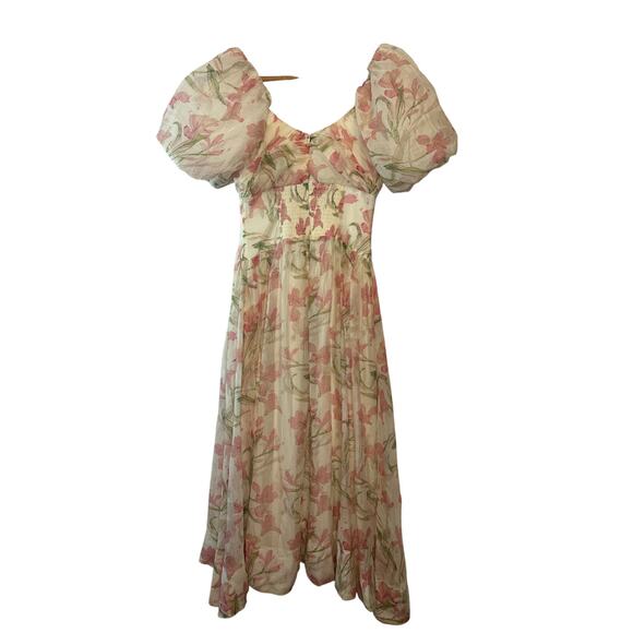 ASTR The Label NWT Sasila Puff Sleeve Smocked Midi Dress in White Size Small - Picture 4 of 14